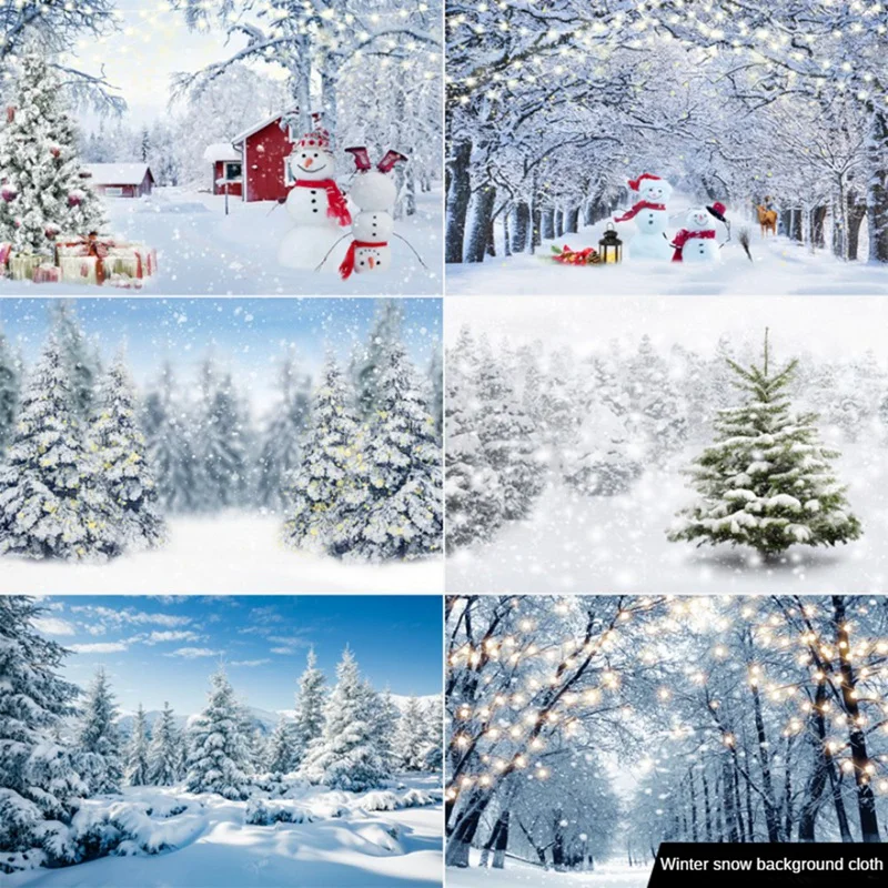 210X150cm Winter Snow Background Cloth Snowflake Christmas Tree Glitter White Forest Party Photography Backdrops, D Easy Install