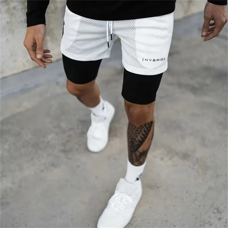 2026 Summer Mesh Sports Shorts Men Double-deck Jogging Running Shorts Men 2 IN 1 Mens GYM Shorts Fitness Workout Short Pants Man
