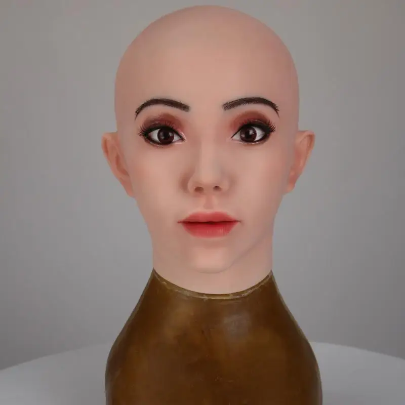 Realistic Skin Texture Bald Female Silicone Face Mask High Simulation Head Mask for Crossdresser Cosplay Masquerade Party Prop