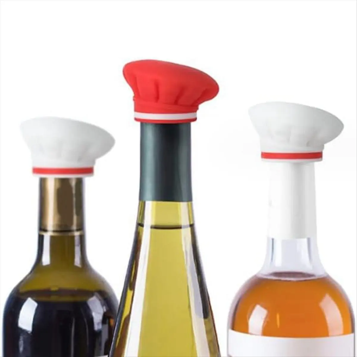 ABNH 2Pcs Reusable Silicone Wine Stopper,Chef Hat Shaped Champagne Beverage Stoppers Red