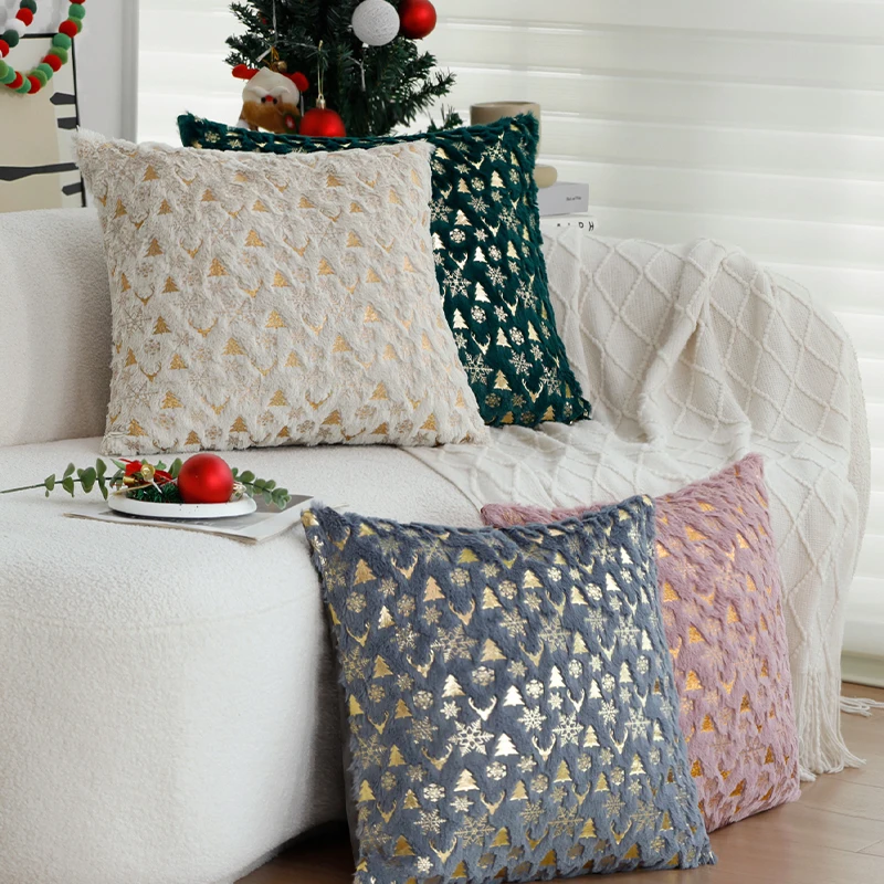 

Cushion Cover Tree Hot Stamping Deer Snowflake 45x45cm for Living Room Sofa Party Christmas Supplies Home Decorative Pillowcase