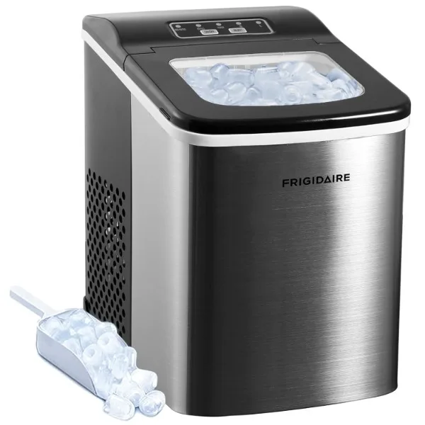 Frigidaire Compact Countertop Ice Maker, produce 26 libbre. Di cubetti di ghiaccio a forma di proiettile al giorno, argento inossidabile