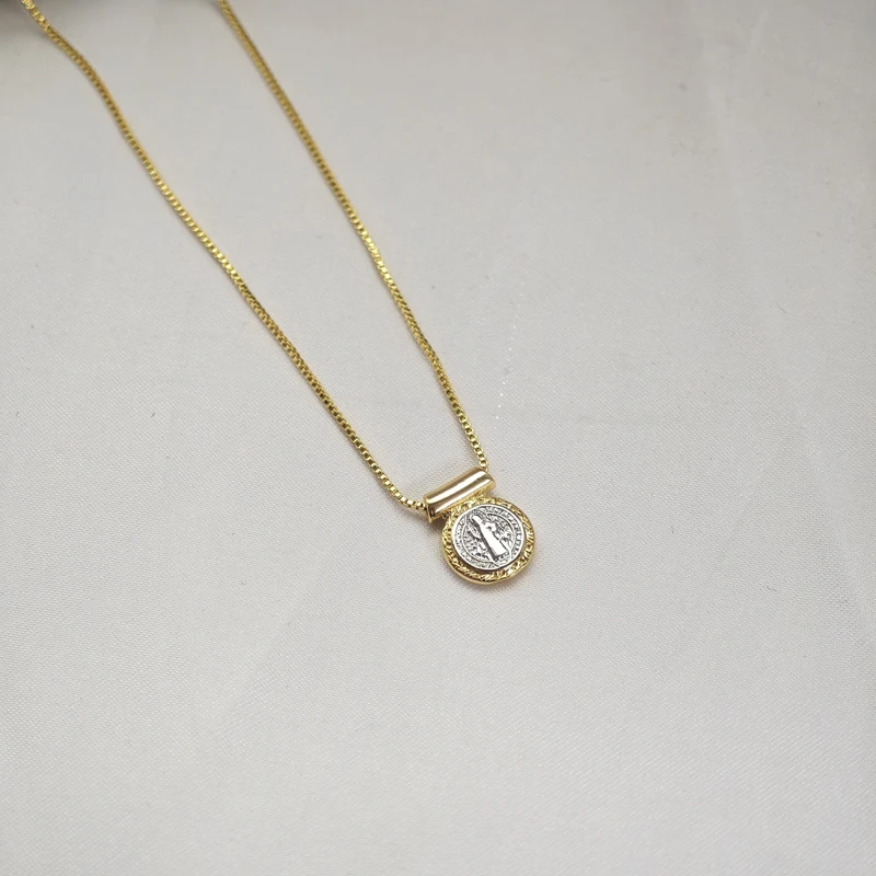 5 pcs/lot Best-Selling Gold Plated Brass Double Sided SAN Benito Charm Necklace Gold Silver Pendant Cross Necklace Jewelry