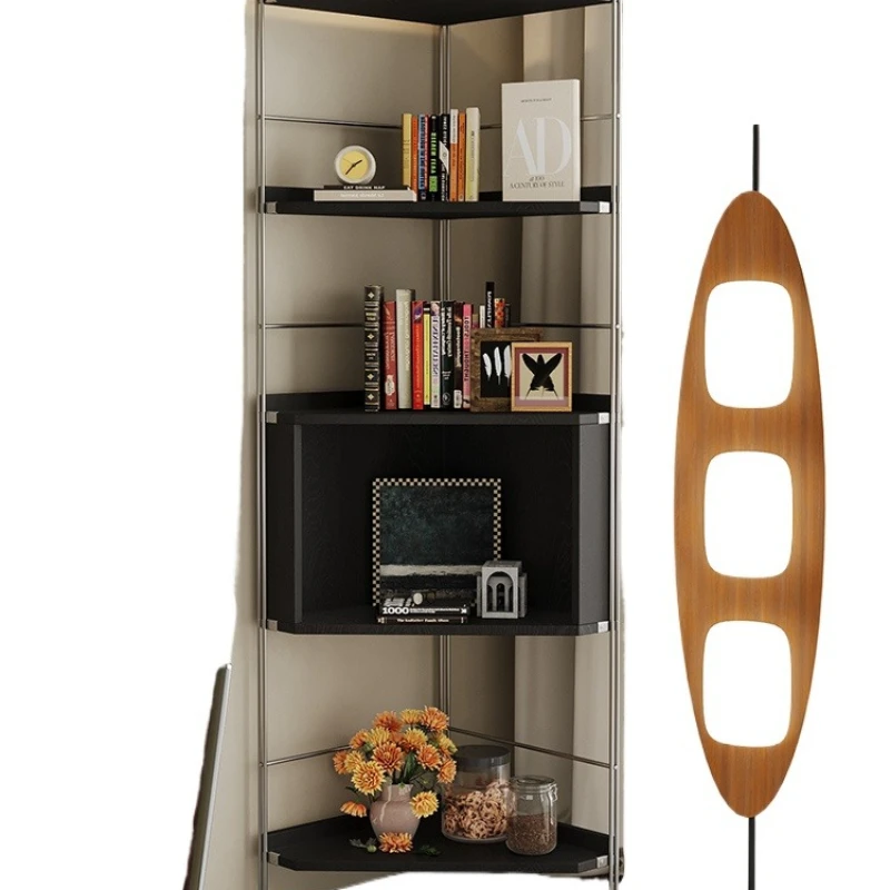 

Triangular cabinet, retro bookshelf storage, solid wood against the wall, bedroom, study corner floor rack