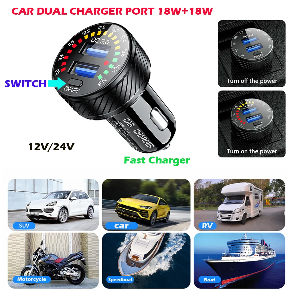 36W Car Voltage Meter Lighter Socket Adapter Vehicle Charger Accessories