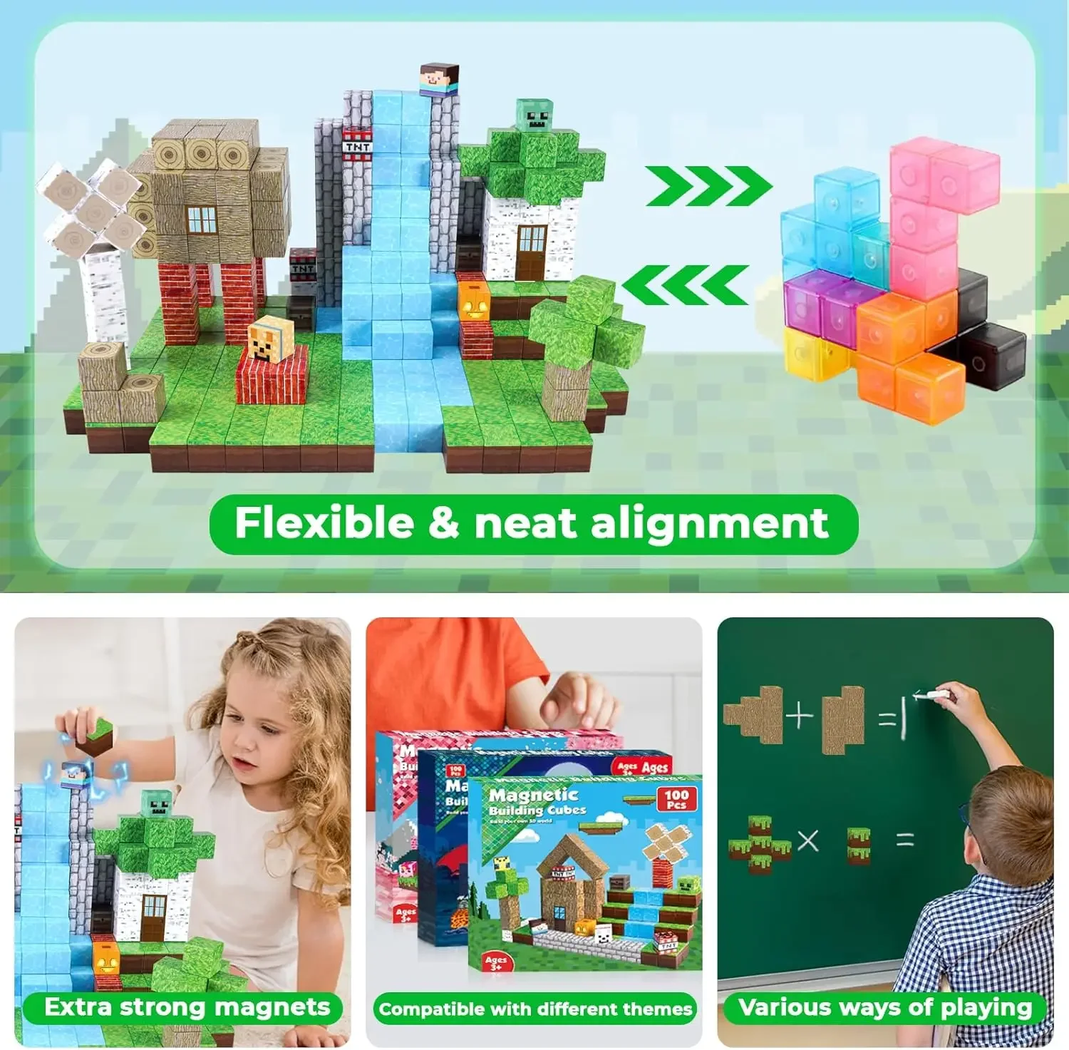 192PCS Magnetic Building Blocks Mine Magnet World ชุดของเล่น STEM Montessori ซ้อนก้อนชุดก่อสร้างคริสต์มาสของขวัญ