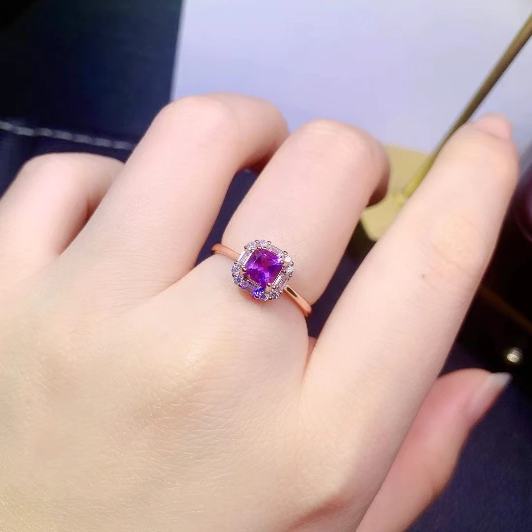 الكلاسيكية الأحجار الكريمة خاتم الخطوبة للمرأة 5 مللي متر الأميرة ساحة قطع الجمشت الطبيعي الدائري الصلبة 925 الفضة جمشت مجوهرات #3