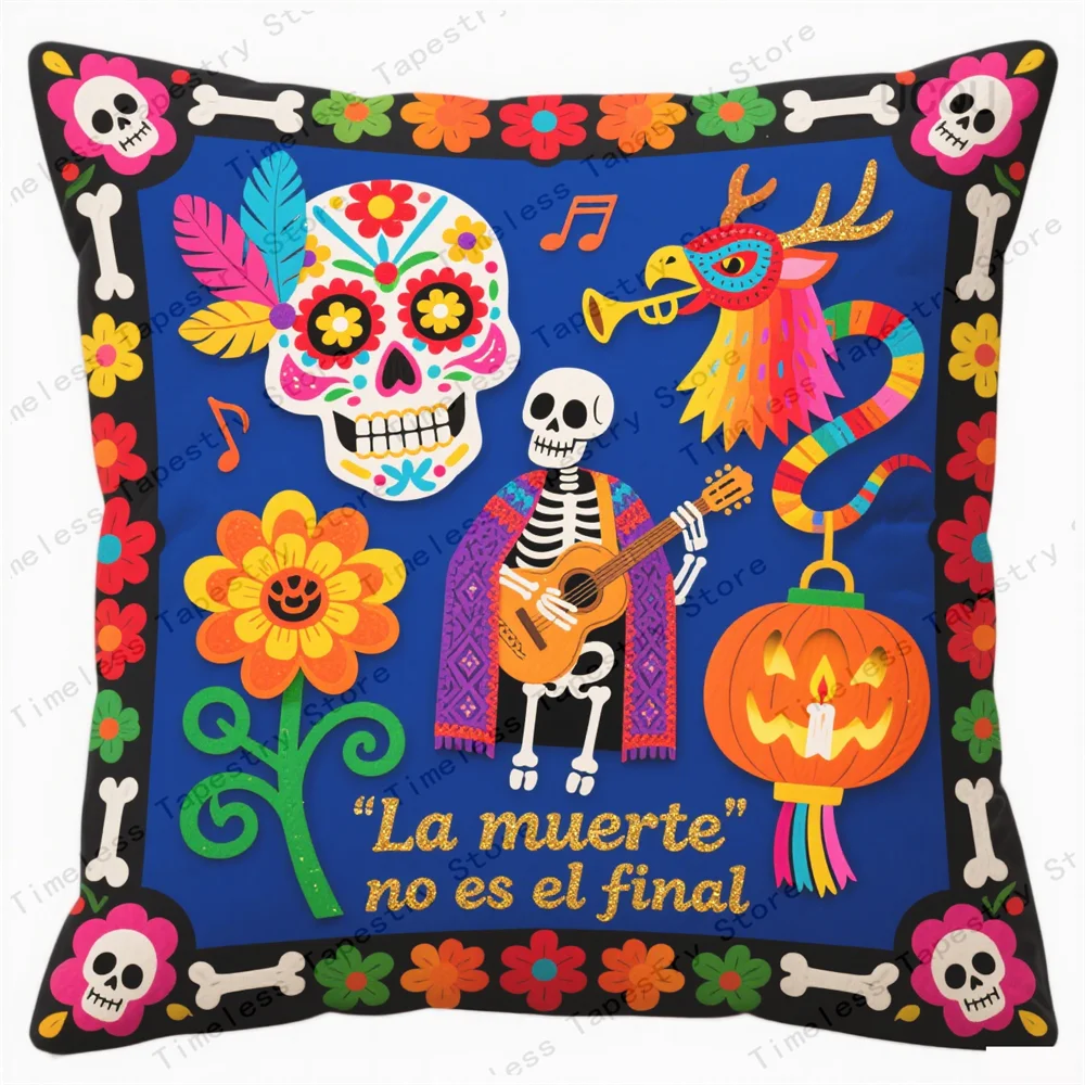 طباعة جمجمة السكر المثيرة لـ Dia De Los Muertos على غطاء وسادة مزخرف ممتع وغطاء وسادة ناعم ومريح