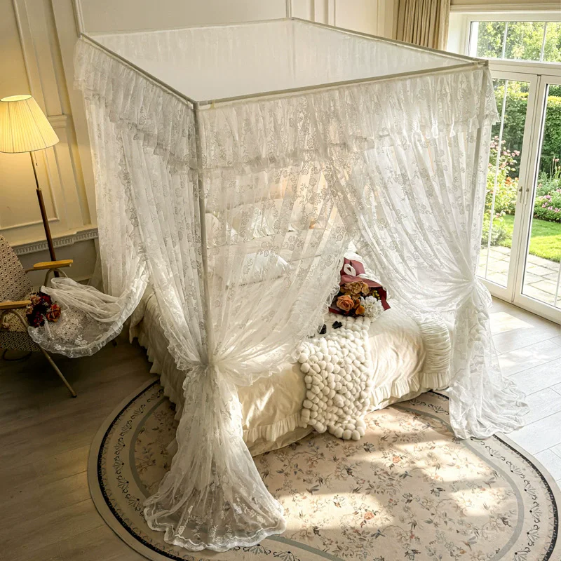 Princess Lace Palace Mosquito Net Without Frame Thickness Jacquard Romantic Pole Piercing Bed Curtain for Home Decor