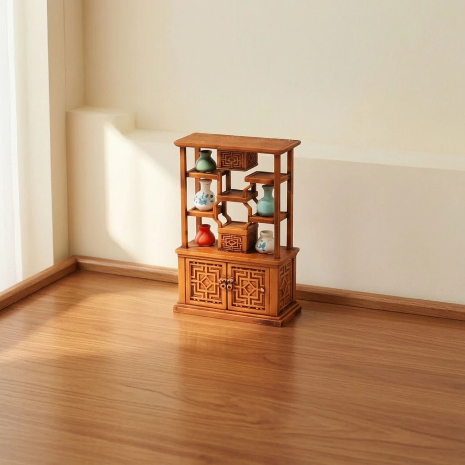 

Diorama Cabinet Traditional Chinese Miniature Cabinet Shelf Carved Furniture Decorative for Hobbyists, Micro Landscape