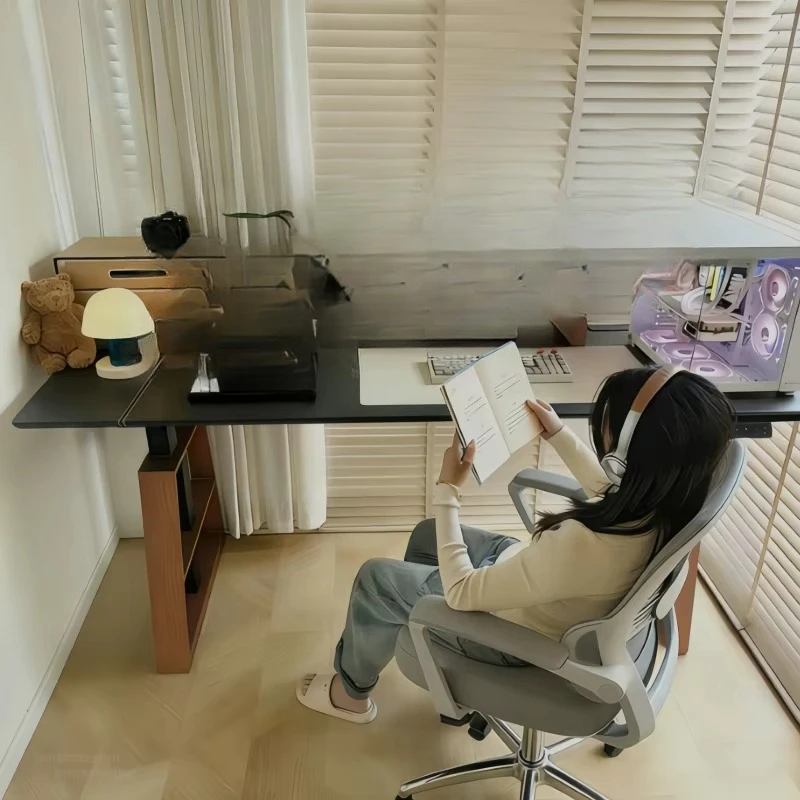 Luxury Ergonomic Smart Quiet Lifting Height Adjustable Dual Motor  Walnut Wood Executive Use Home Office Computer Gaming Desk