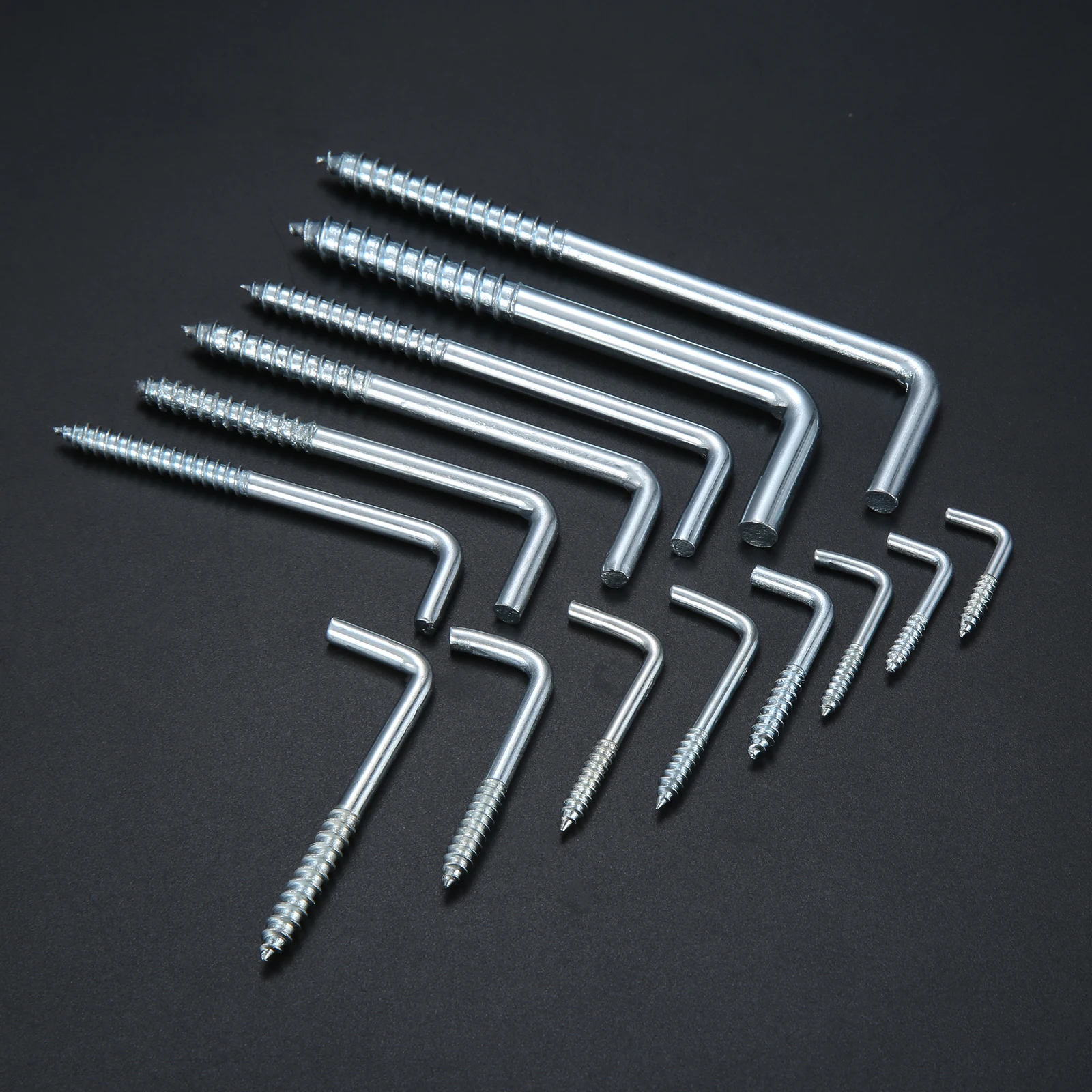 2/5/10/20 pçs quadrado curvatura gancho l copo cabide parafuso-in parede imagem moldura da foto lâmpada luz eyescrew 20-100mm 14 tamanhos zincado