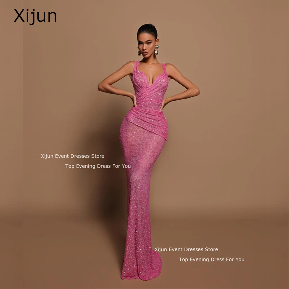 Xijun Glitter Sexy Mermaid Evening Dresses Sweetheart Formal Celebrity Prom Dresses Spaghetti Strap Prom Gowns 2023 Party Gown