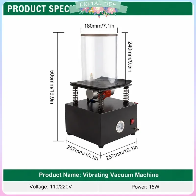 Jewelry Vacuum Vibrating Machine Acrylic Chamber Casting Mold Equipment Adjustable Speed for Jewelry Making Surface