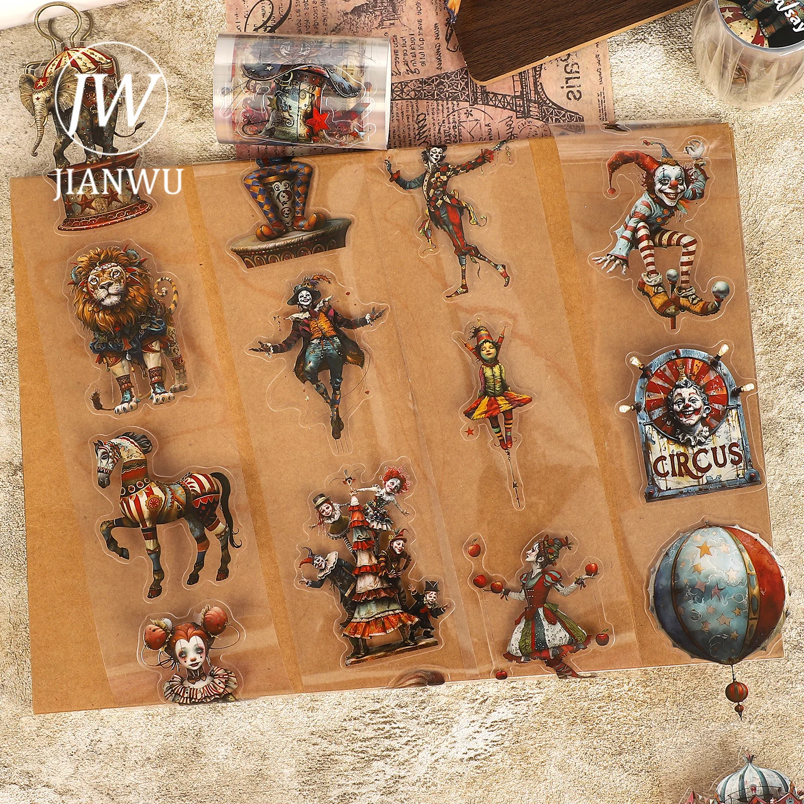 

JIANWU60mm*200cm Vintage Dark Fantasy Circus Character Landscape Material Collage Scrapbook PET Tape Creative Journal Stationery