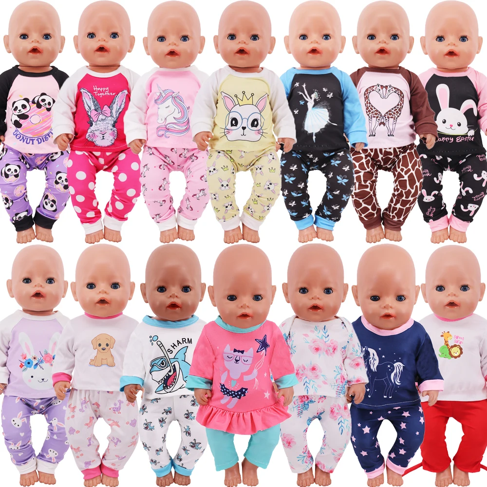 

Cute Printed Pajamas Doll Clothes for 43cm Baby Reborn & 18inch Girl American Doll Accessories,Our Generation Baby Socks Kid Toy