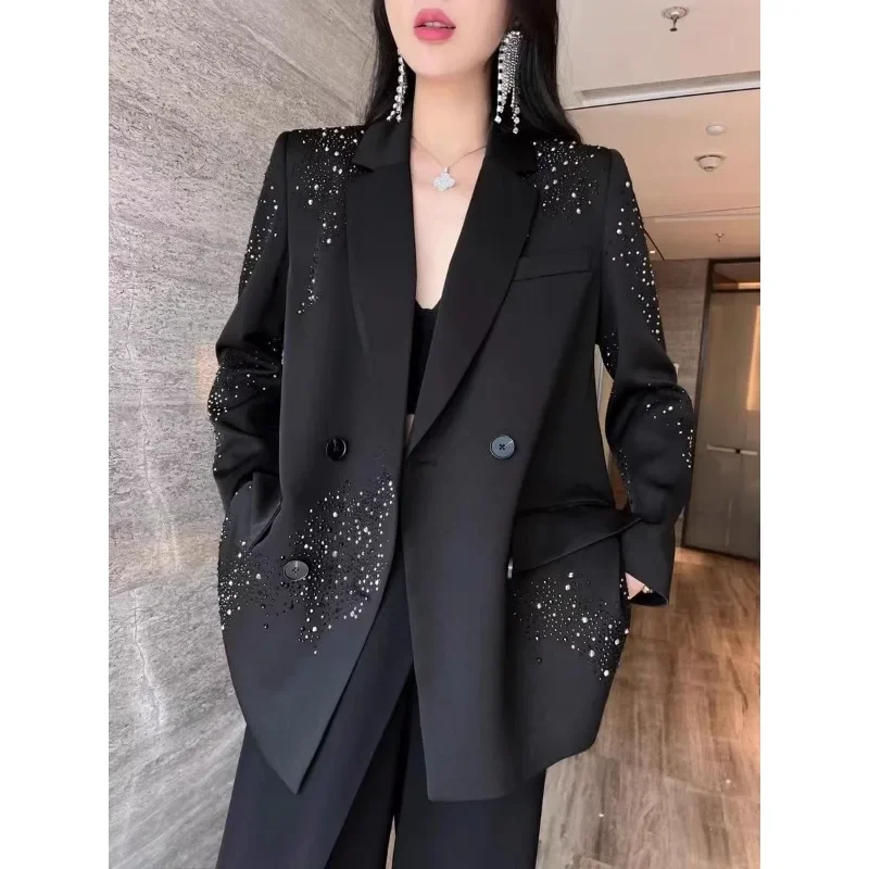 High Appearance Level High Quality Advanced Heavy Industry Spring  Autumn New Coat Suit Solid Color Explosion Double Row Coat