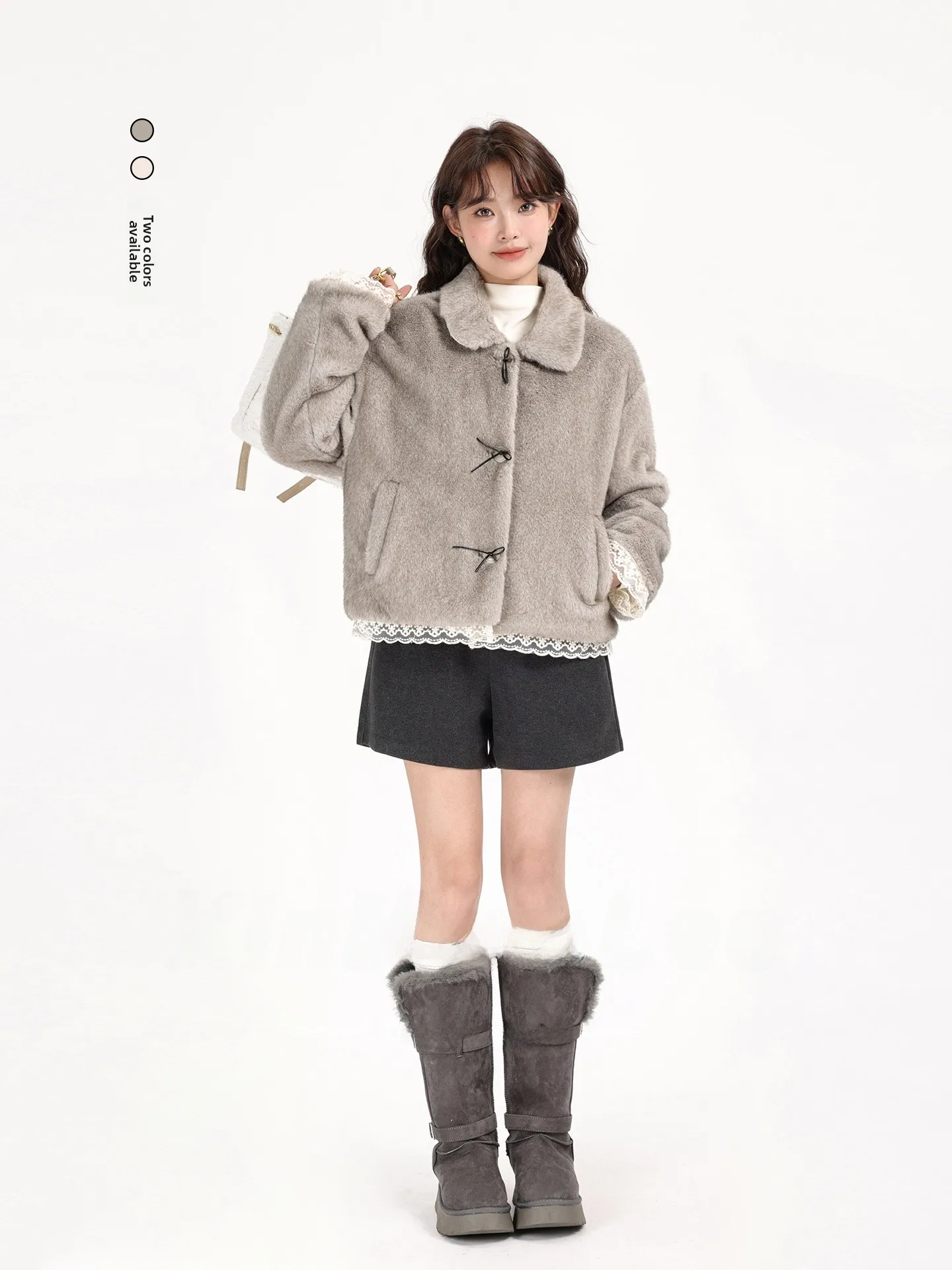 

Thiened Warm Winter New Sle Korean Version Stand Collar Lace Splicing Design Fur Outerwear Fake Two-Piece down Jaet