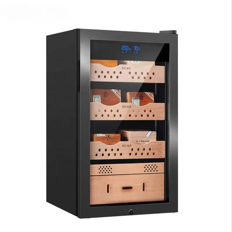 

SICAO 82L R600a Mini Intelligent Digital Display Holds 500 Cigar Cabinet Cooler Natural Spaniedar Wood Cigar Cooler Humidor