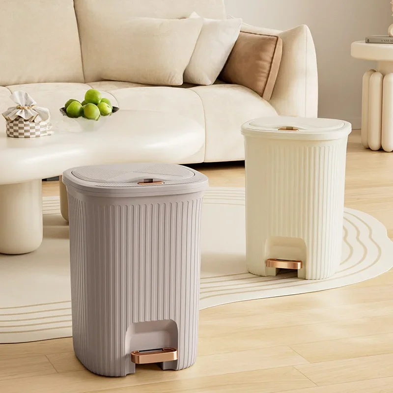 Large Capacity Pedal Operated Trash Can for Bedroom Bathroom Kitchen Living Room Plastic Long Cylinder Shape with Lid Househo...