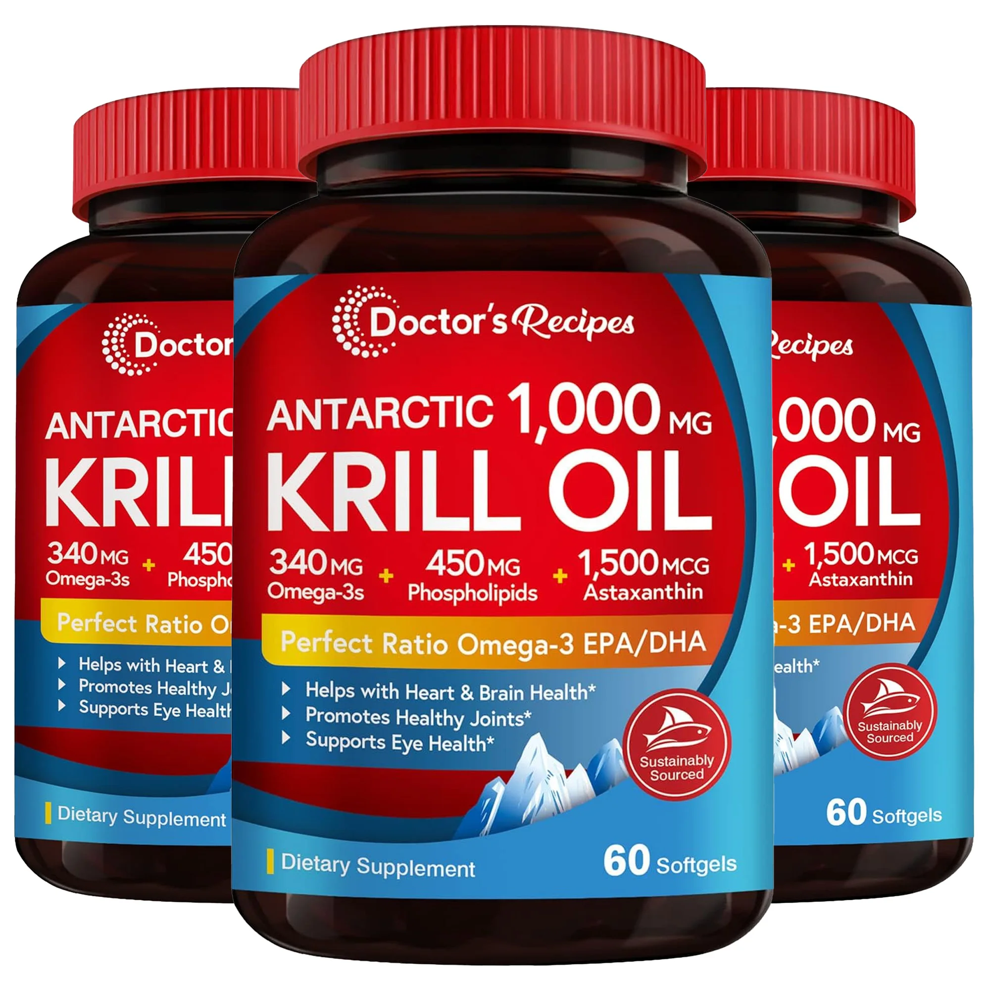 Antarctic Krill Oil - Promote Joint and Skin, Heart, Cardiovascular Health, Strong Joint Mobility, Non-Gmo