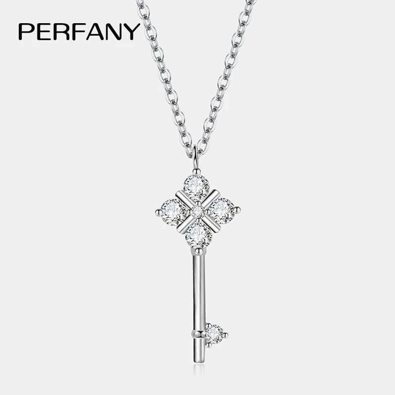 

PERFANY все муассанитовое ожерелье для женщин S925 чистое серебро лабораторный бриллиантовый ключ кулон роскошные модные украшения подарок на вечеринку