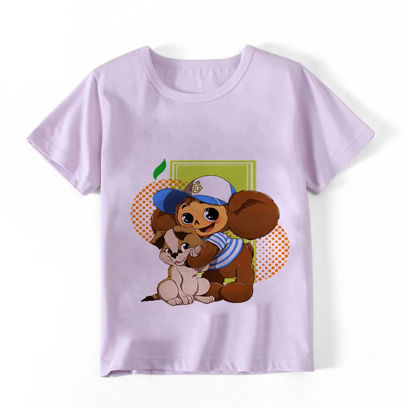 4 Colors 2-9y Children Russian Cartoon Cheburashka Funny T Shirt Summer Baby Boys/Girls Chebu Russia Tops T-shirt Kids Clothes