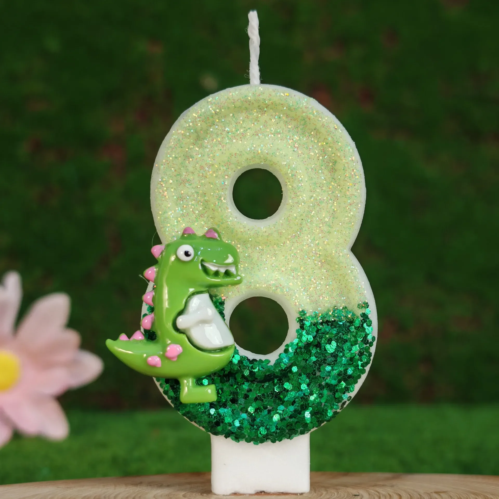 Creative green double color cartoon dinosaur sequins digital birthday cake candle decoration atmosphere supplies