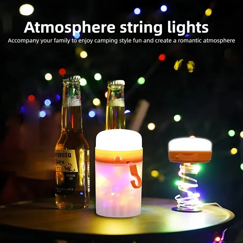 RGB Camping String Lights Outdoor Portable LED Tent Lamp Rechargeable Atmosphere Night Light Power Bank for Home Holiday Decor