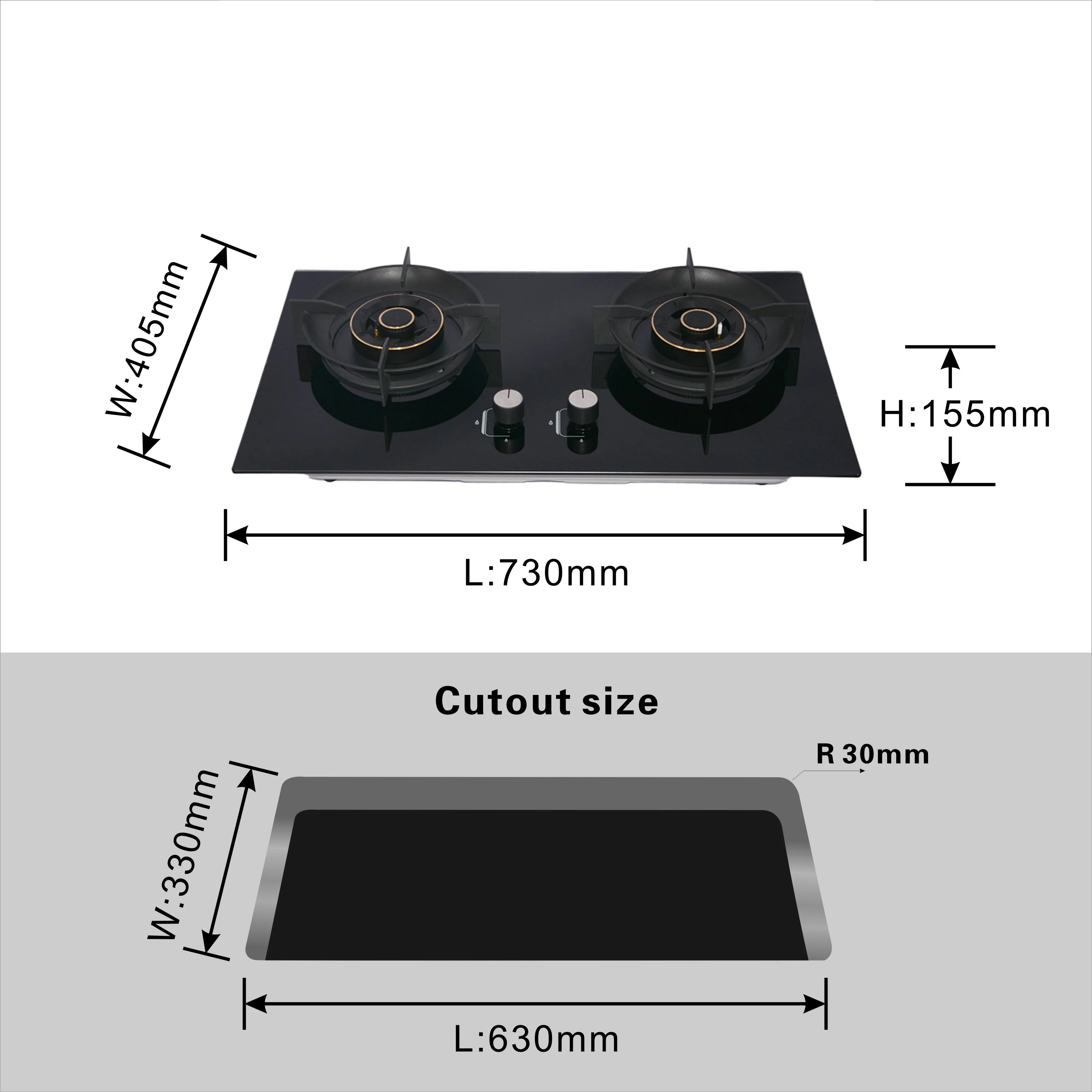 Внутренняя газовая плита OEM, температура стекла, встроенная варочная панель, 2-конформовая газовая плита, плита