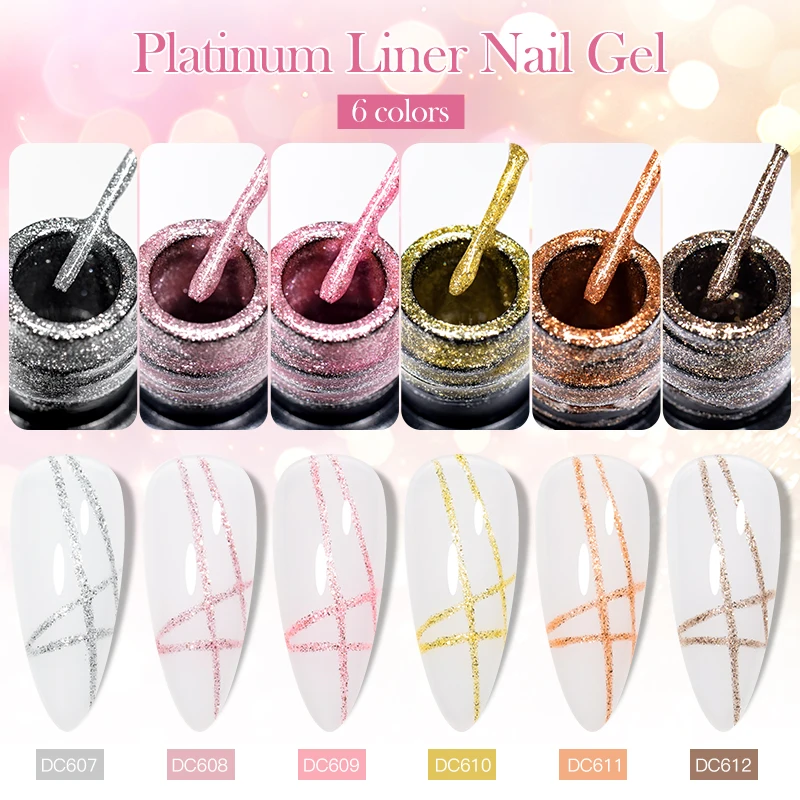 2/3/4/6 Stück Platin Glitter Liner Gel Nagellack Set Gold Silber Sparkle Pull Line Gel Graffiti Malerei Streifen DIY French Nail