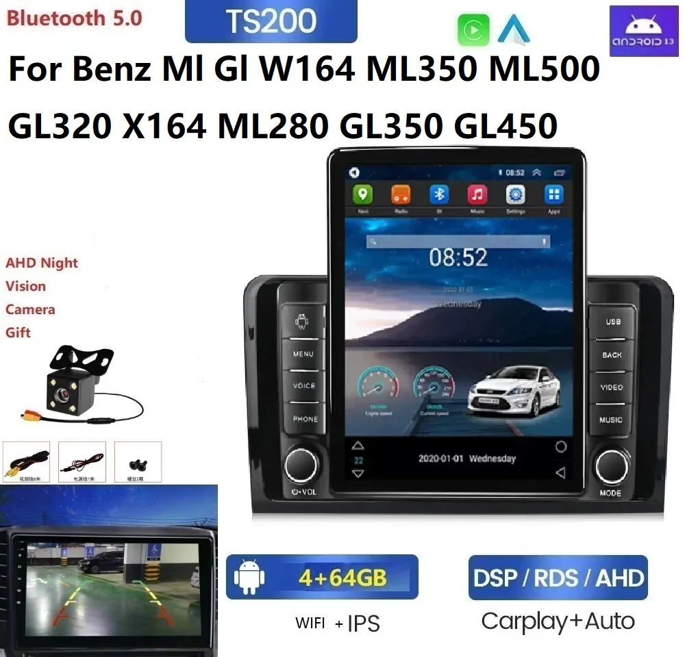 Android IPS 2.5D Screen DSP Car DVD Player For Benz Ml Gl W164 ML350 ML500 GL320 X164 ML280 GL350 GL450 4+64G auto radio