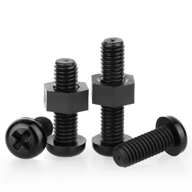 5~50 sets 2 In1 PA66 Black Nylon Screw Bolt Nut Combination M2 M2.5 M3 M4 M5 M6 M8 Round Head Cross Bolt Plastic Insulated Screw