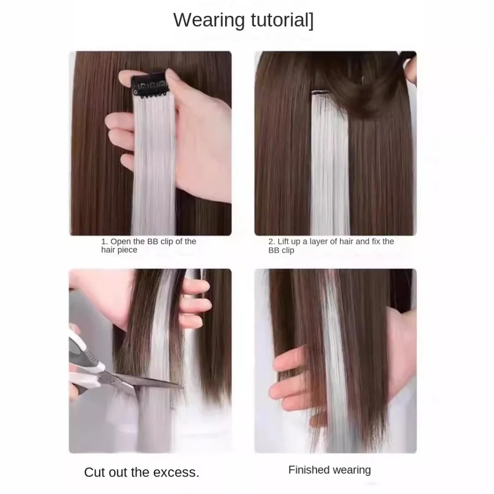 New Stripe Printed Clip in Hair Extensions Synthetic Colorful Hair Highlights 18 Inches Straight Wig Hairpieces Girls