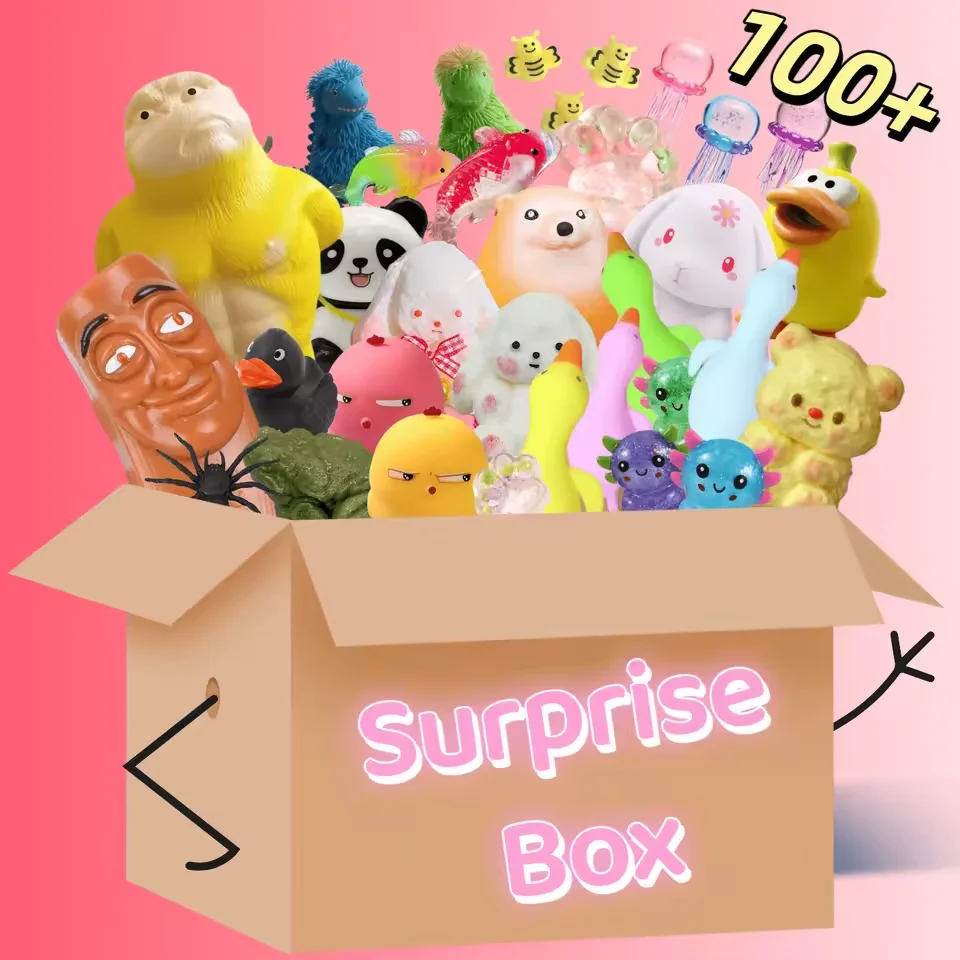 

Squishy Surprise Box 100+ Random Animal Designs Soft Squeeze Fidget Toys Stress Relief Sensory Toys for Kids Adults Party Favors