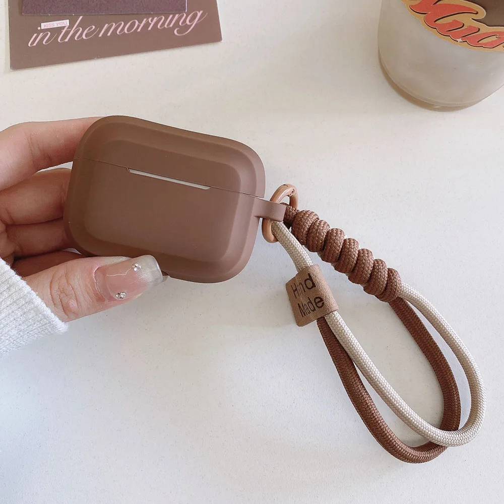 Coffee Brown Soft Silicone Case For AirPods 3/4/Pro 1/Pro 2 With Anti-Loss Strap Wireless Earbuds Protection Shell Accessories view 3