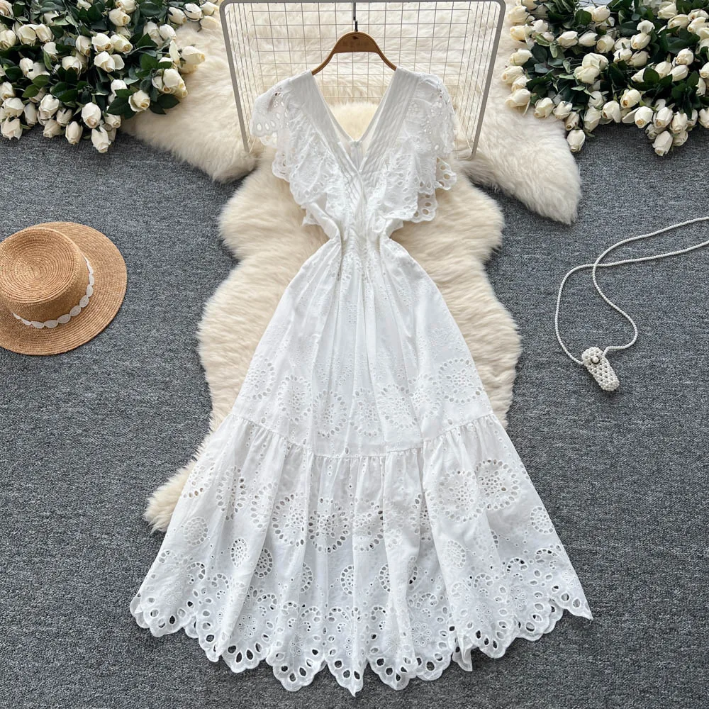 Dress Women Long Dresses A Line Vestidos Streetwear V Neck Fly Sleeve Party Night Elegant Splice Y2k Work Slim Fit Summer 2025