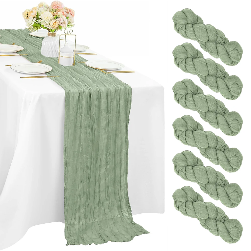 Salbeigrüner Käsetuch-Tischläufer Rustikaler Boho-Gaze-Tischläufer in Blau und Rosa für Hochzeit, Babyparty, Geburtstag und Heimdekoration