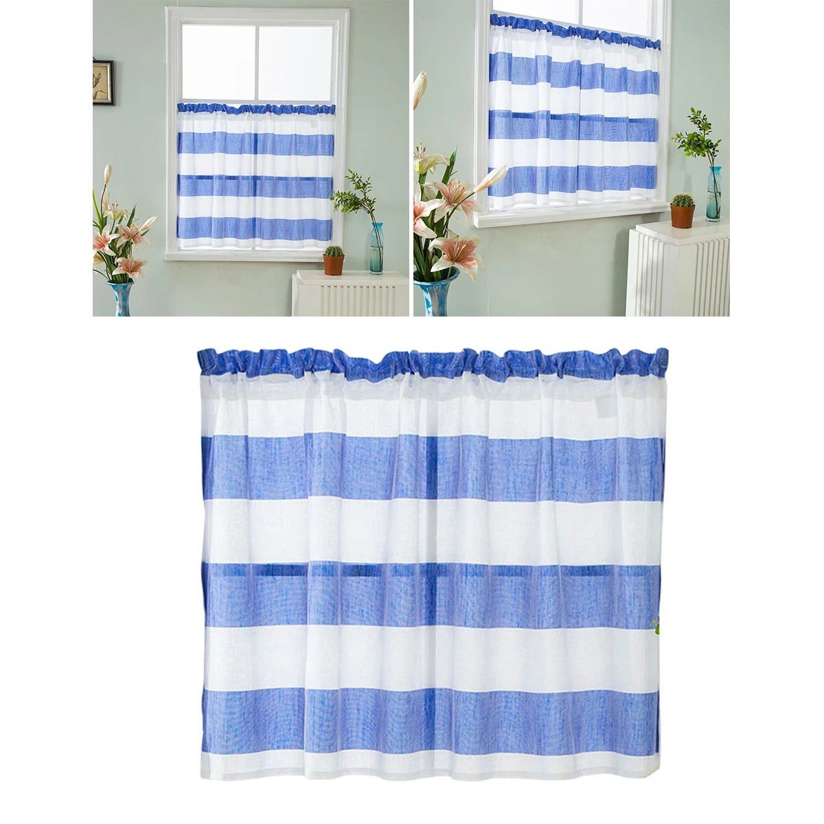 

Blue White Striped Curtains Polyester Material Washable Bedroom Living Room Decor Blackout Window Coverings