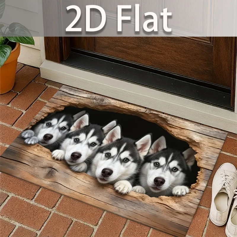 Cute Playful Kitten Print Doormat Non Slip Front Door Floor Mat Animal Theme Entrance Decor