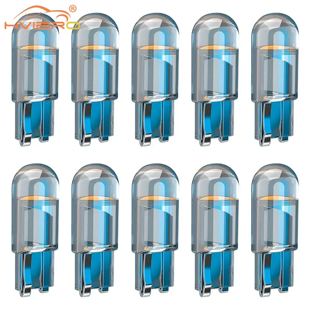 

10x W5W 168 194 T10 Glass Shell Cob LED Car Accessories 3000K Amber 6000 White Blue Red Wedge License Plate Lamp Led Dome Lights