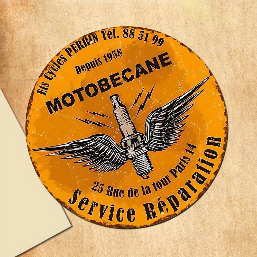 1pc MOTOBECANE Vintage Aluminum Wall Sign 20.32x20.32 cm - Retro Motorcycle Art with French Text, Orange & Black Metal Plaque fo image 5
