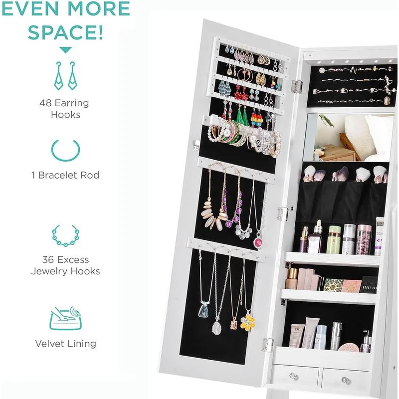 6 Led Jewelry Cabinet Mirror Standing, Jewelry Organizer Touch LED Control & 4 Adjustable Angle,Full Length Mirror Jewelry