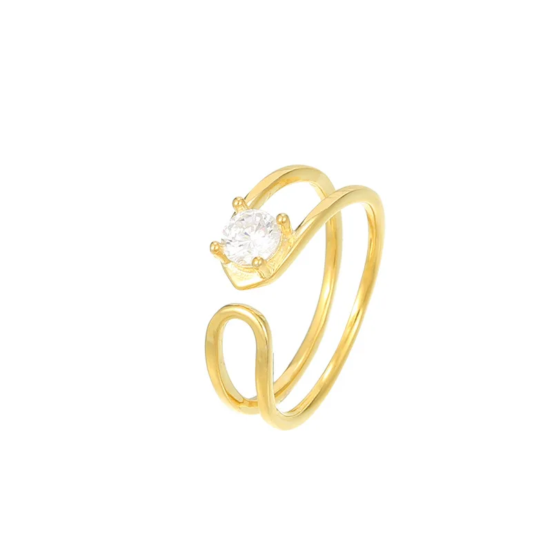 

Temperament New 925 sterling silver double-layer single diamond ring, exquisite and minimalist open index finger ring