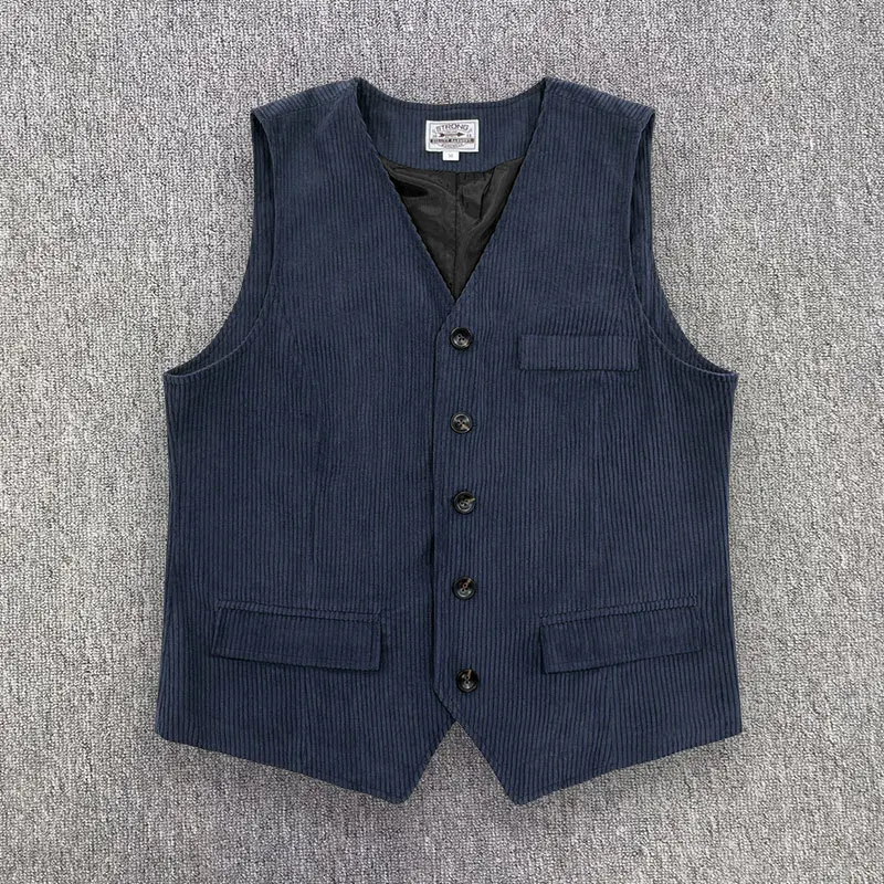 Men Corduroy Button-up Vest Coat Vintage British Style Slim Sleeveless Waistcoat Fashion Gentleman Business Man V-Neck Tank Tops