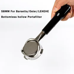 58MM 3 Ears Bottomless Hollow Portafilter for Barsetto/Oster Italian Coffee Handle Accessories Stainless Steel Solid Wood Handle