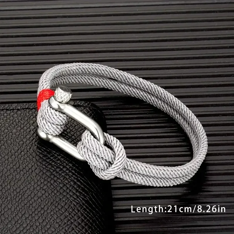 1pc Men's Black Titanium Steel U Shape Survival Bracelet 21cm Outdoor Camping Rescue Emergency Shackle Rope Bracelet for Men