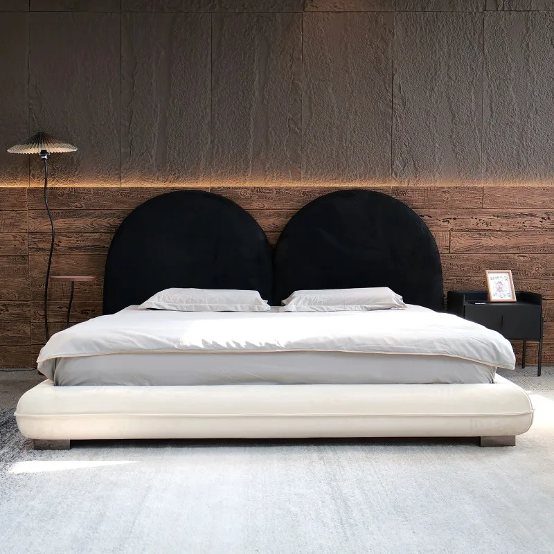 Fabric bed Modern simple double 1.8 meters, dopamine fabric soft bag double bed