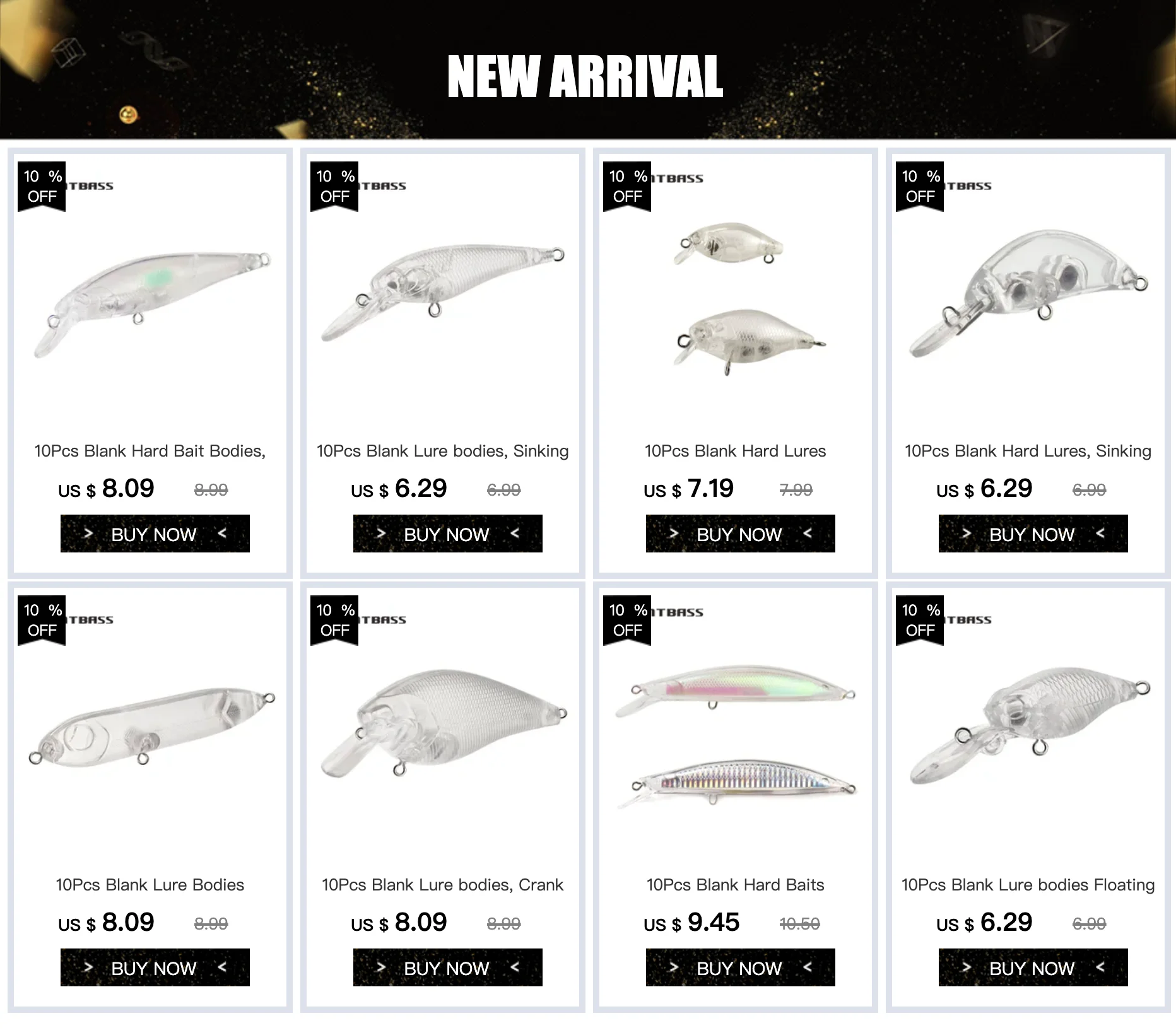 Countbass 10 Stück leere Hartköderkörper, 40 mm/1,6 Zoll 2,4 g/0,08 Unzen, 50 mm/2 Zoll 6 g/0,22 Unzen sinkende Minnow, unlackierte Angelköder-Wobbler – Detail 1