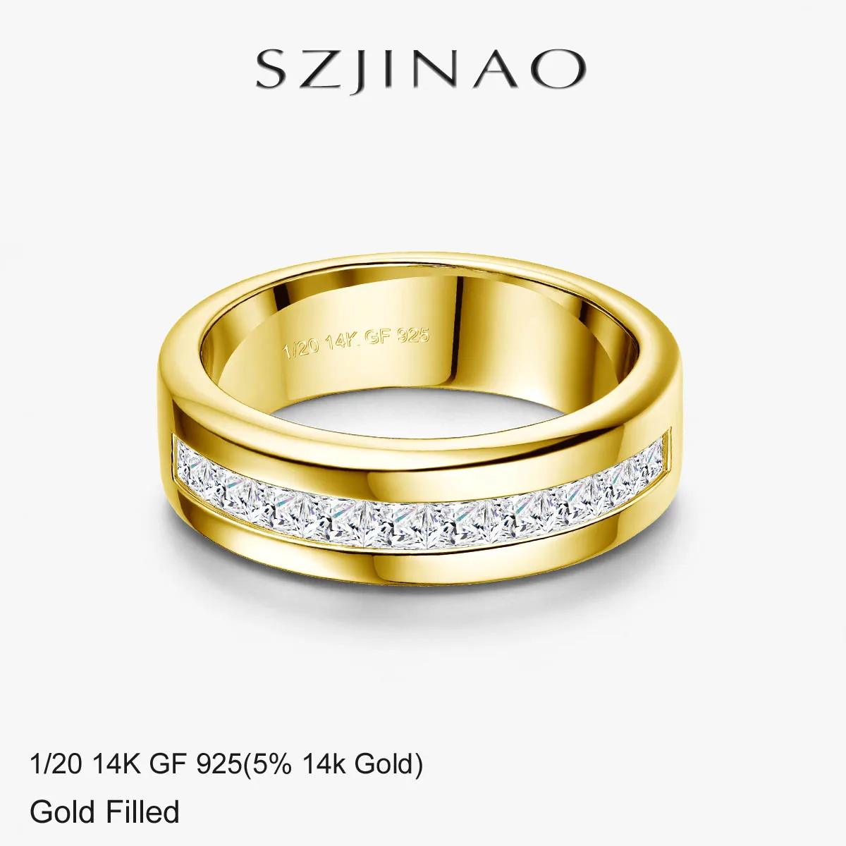 

14k Gold Filled Princess Moissanite Wedding Band for Man Single Row Channel Set Eternity Ring for Women Engagement Gift